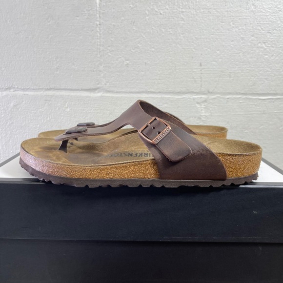 Birkenstock Gizeh Thong Sandals Brown Leather Buckle Slip On Womens 42 EU/11 US
